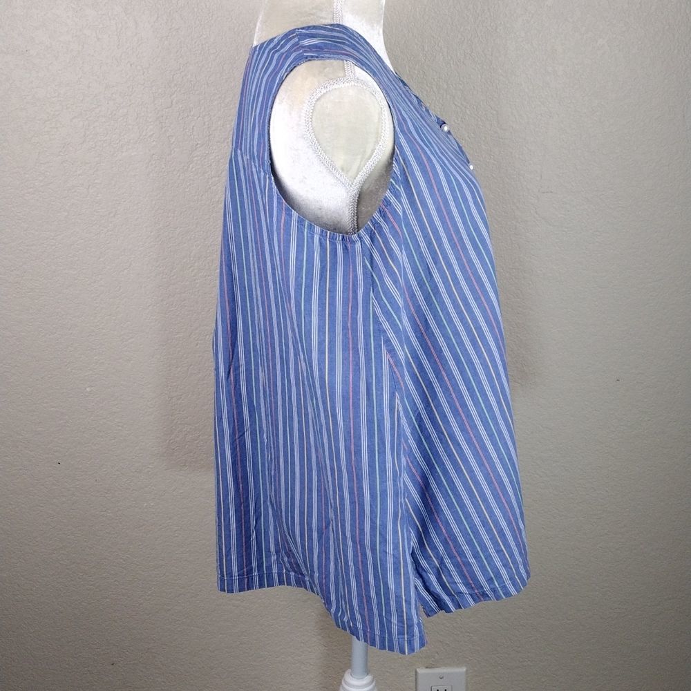 Sarah Bentley Vintage Striped Pearl Button Pleated Back Sleeveless Top - Picture 5 of 15